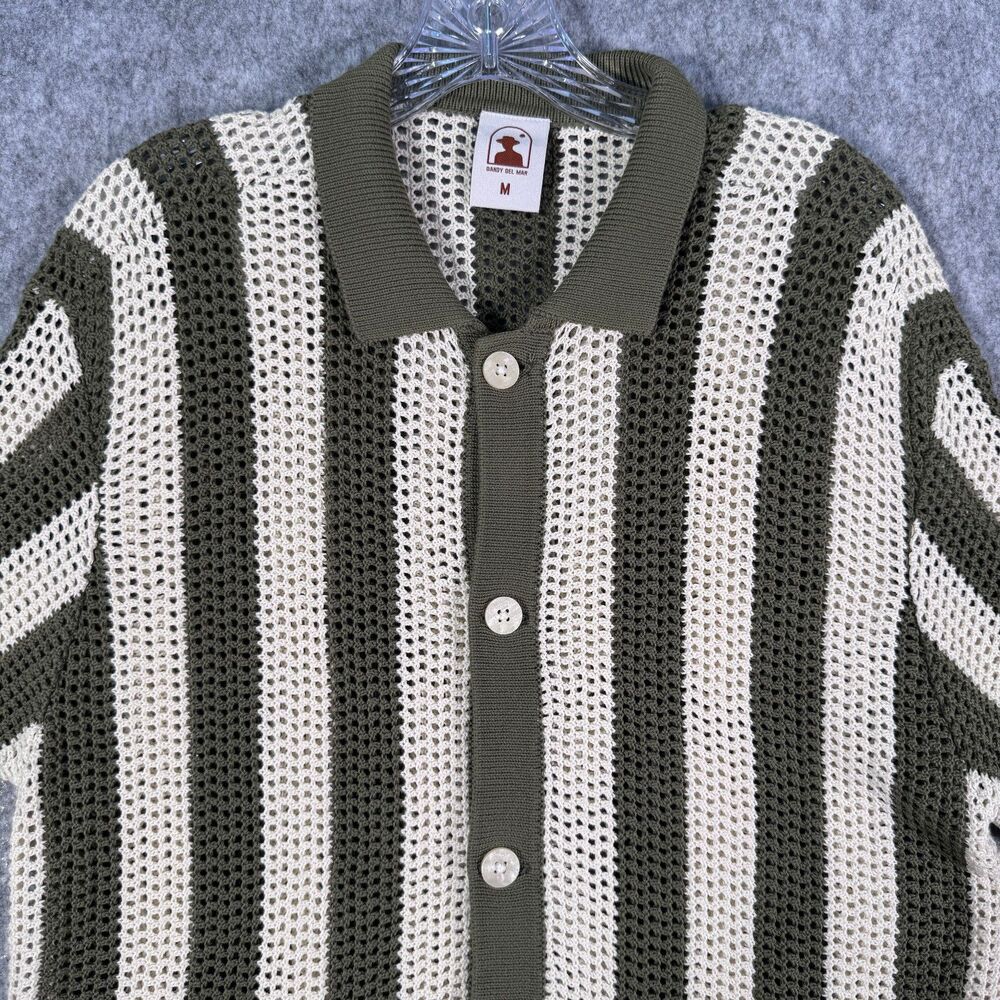 Dandy Del Mar Shirt Mens Medium Green Dominica Crochet Knit Button Down Striped